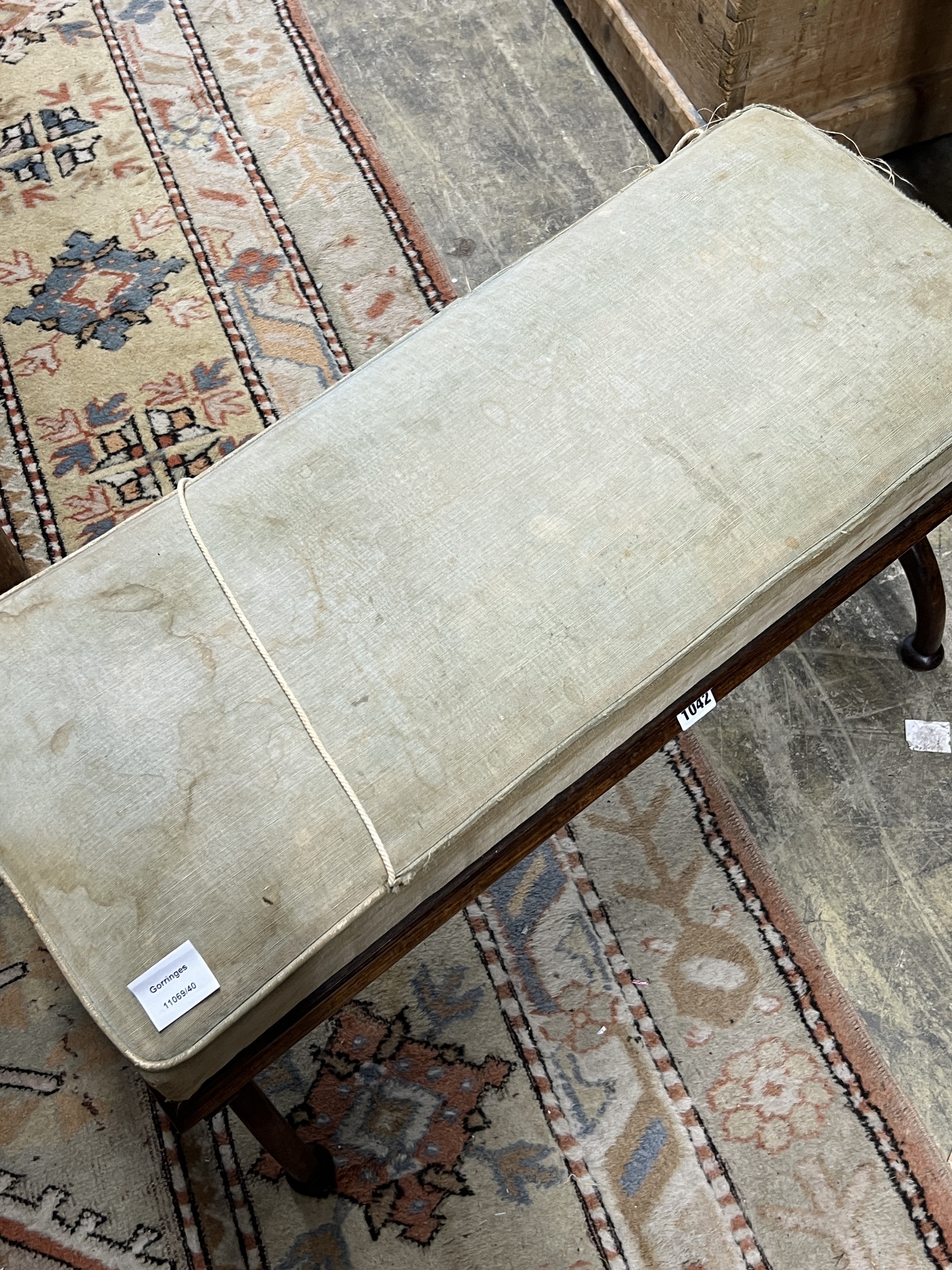 A Regency rosewood X-framed window seat, width 80cm, depth 34cm, height 48cm